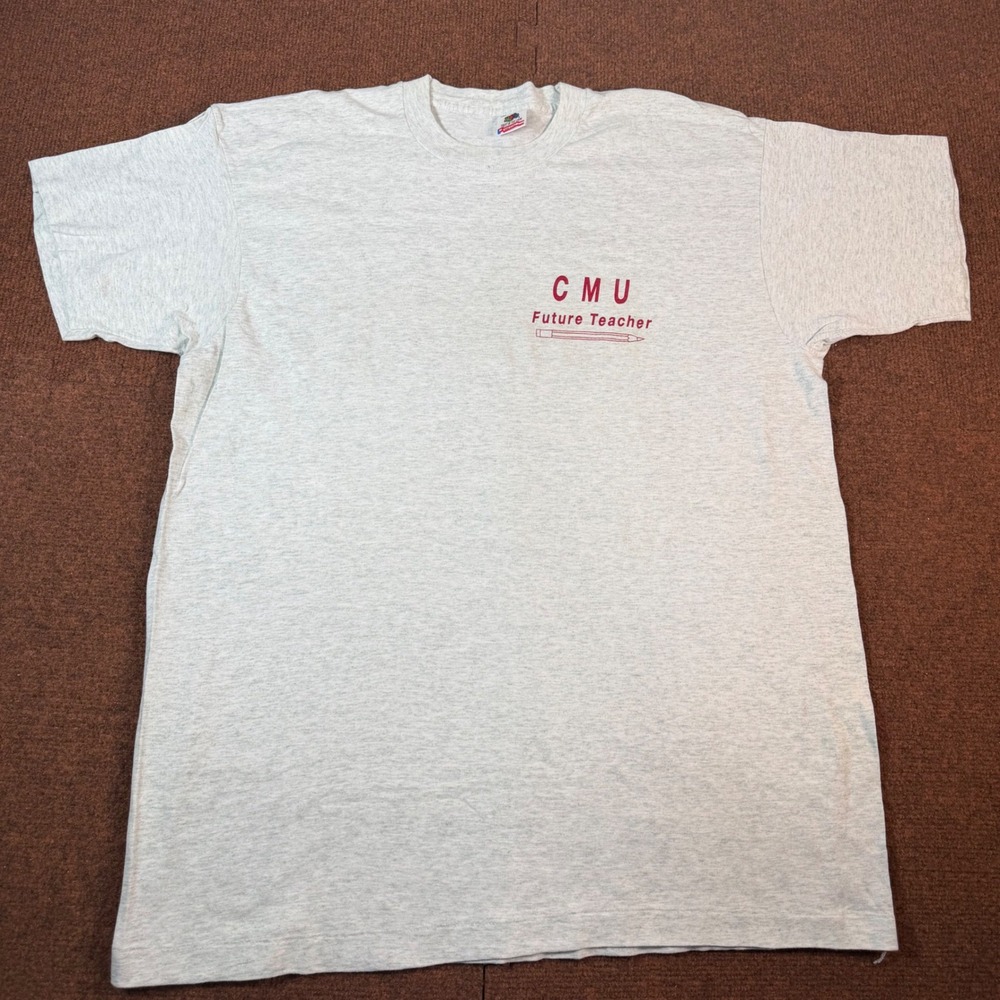 Fruit of the Loom CMU Future Teacher T Shirt Mens XL Grey Vintage 90s USA Made